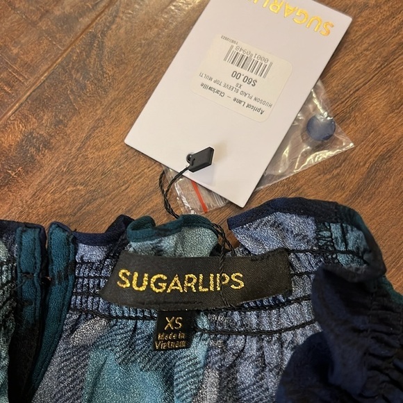 NWT Sugarlips Hudson Plaid Drape Sleeve Top Curve Blouse, Sz. XS. - Picture 11 of 13